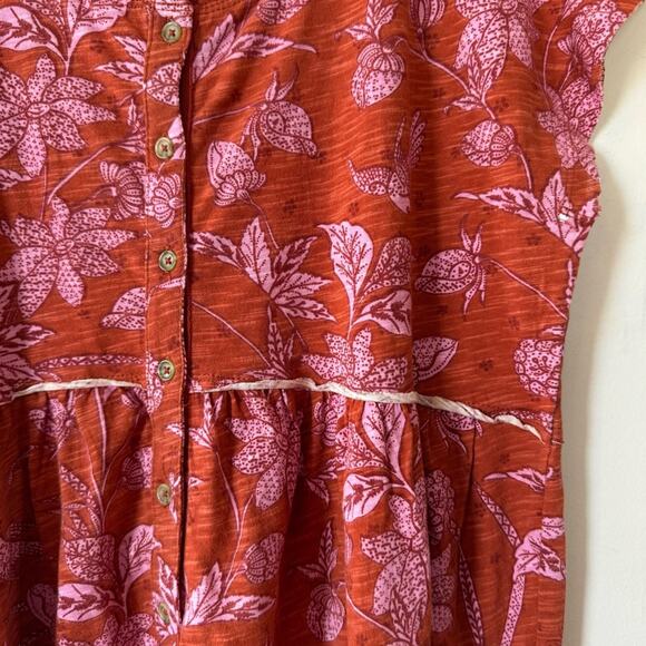 NWOT Anthropologie Pink Tropical Floral Washed Babydoll Top Button Front S - Picture 10 of 11